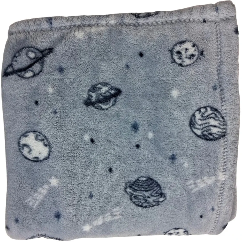 Adirondack Baby Gray Space Themed Blanket Soft Fleece Planets Outer Stars Grey
